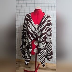 Cato Brown and White Zebra Pattern Poncho
